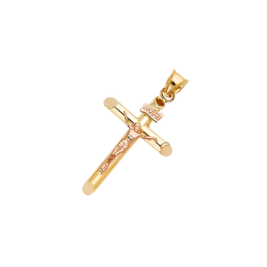 Colgante de crucifijo chapado en oro de dos tonos de 14K, Cruz de doble tono elegante para hombres y mujeres, joyería simbólica cristiana con infusión de circón - Product Image 2