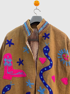 Chaqueta con Cuello Mandarín Bordada a Mano, Manga Larga, Corte Cuadrado, Lino y Algodón, Ropa de Otoño para Mujer, Estilo Patchwork - Product Image 3