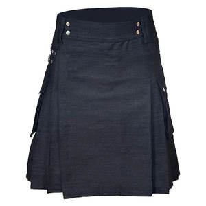 Active <b>Men</b> <b>Black</b> Denim Fabric Modern Utility Wear <b>Kilt</b> Breathable Durable Cargo Pockets Best Sell 2026 - Product Image 1