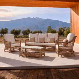 Luxury 4pc Rattan Sofa Set with <strong>Rising</strong> <strong>Table</strong> PE Round Wicker <strong>Garden</strong> <strong>Furniture</strong> 100% Olefin Cushion Aluminum Outdoor Dining - Product Image 3