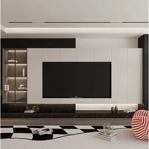 Meuble TV mural moderne et minimaliste, mur d'arrière-plan intégré, salon, rangement multifonctionnel, armoire haute, sur mesure pour la maison - Product Image 2