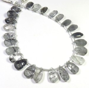 Natural Black Rutile <b>Needle</b> Quartz Pear Shape Gemstone <b>Beads</b> 9 Strand Faceted Briolette Gemstone 9 Inch Quartz Loose Gemstones - Product Image 6