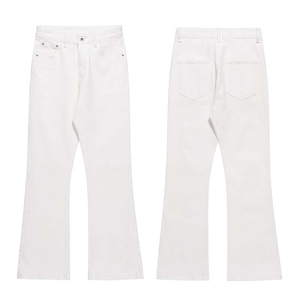 Pantalon évasé en jean déchiré de haute qualité, sur mesure, à taille mi-haute, pour homme, style streetwear, noir, avec broderie de croix de charpentier - Product Image 4