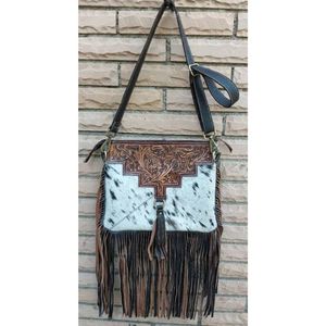 Bolso bandolera con flecos de cuero turquesa bohemio de lujo con solapa bordada de piel sintética, bolso de hombro con borlas bohemias, bandolera de estilo occidental - Product Image 1
