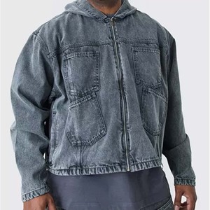 เสื้อฮู้ดดี้ผู้ชายทรงบ็อกซี่ แขนยาว ซิปเต็มตัว ผ้าเดนิมวินเทจ ซักได้ แห้งเร็ว เป็นมิตรกับสิ่งแวดล้อม ปักโลโก้ตามสั่ง พิมพ์ลายได้ - Product Image 5