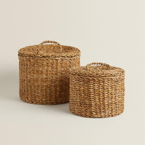 Sea grass <b>storage</b> boxes wholesale weave straw <b>lid</b> bins low cost home essential seagrass box bin - Product Image 1