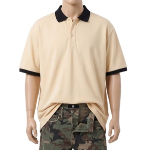 Polo de Hombre 240GSM 100% Algodón, Corte Holgado, Diseño Personalizado, Cuello Negro con Contraste Beige, Camisetas Polo para Hombre - Product Image 1