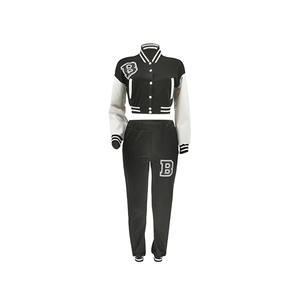 Black Varsity Jackets Sets in 100% <b>Wool</b> Patch Work Customized Made Stylish <b>Wool</b> Tracksuits Made in Pakistan - Product Image 3
