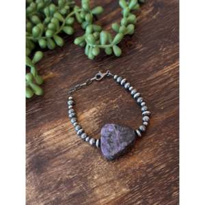 Navajo Style Beaded <b>Bracelet</b> with Charoite & Sterling Silver Pearl Ethnic Design - Product Image 4
