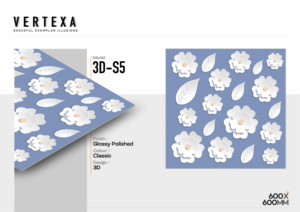 Azulejos de Cerámica de Porcelana Pulida con Patrón Floral de 600x600 mm, Superficie 3D S5-Brillante, Grado A A A+, Azulejo de 2x2 Pies para Paredes y Pisos de Diseño - Product Image 2