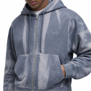 Sweat à capuche zippé intégral pour homme, effet délavé, polaire épais, coupe décontractée, pour fabrication en gros OEM de marques personnalisées - Product Image 1
