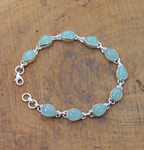 Aqua Chalcedony 925 Sterling Silver <b>Adjustable</b> <b>Bracelet</b> Handmade Pear Shape 10 Stone Gemstone Jewelry Gifts Women - Product Image 1