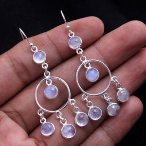 Stone <b>Earrings</b> for Women Blue Fire Moonstone Gemstone <b>Earrings</b> 925 Solid Sterling <b>Silver</b> Girls <b>Dangle</b> <b>Silver</b> <b>Earrings</b> Jewelry - Product Image 2
