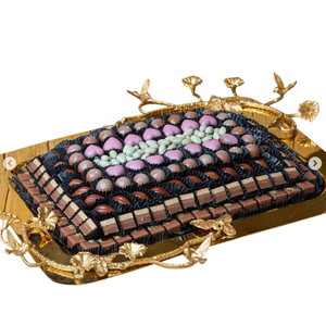 Hot Selling Premium Gold Metal Serving Tray With <b>Floral</b> Accent Chocolate Tray Dessert Display Hotel Ware For Serving Sweets - Product Image 1