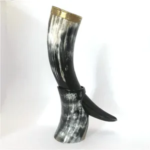 Cuerno para beber vikingo de nuevo diseño de artesanías naturales indias de alta calidad con soporte Cuerno natural decorativo de la India - Product Image 1