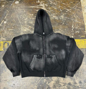 Sudaderas con Capucha Personalizadas con Logotipo Vintage, Lavadas al Ácido, 100% Algodón, para Hombre, Invierno, Unisex, Gruesas, Casuales, con Cremallera - Product Image 2