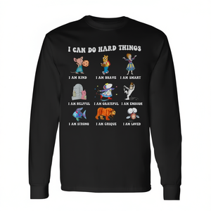 Maglietta a maniche lunghe per il ritorno a scuola con design promozionale ispirato al libro 'Characters I Can Do Hard Things' - Product Image 2