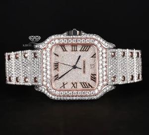 Reloj automático de lujo en tono oro rosa, pantalla Digital, caja cuadrada, cristal mecánico resistente al agua con moissanita - Product Image 5