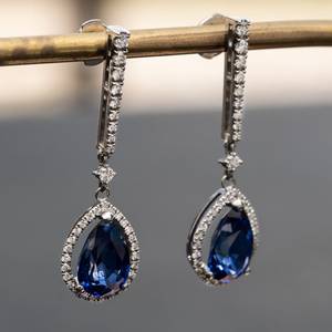 Dangle Sapphire Earrings for Women in 925 <b>Sterling</b> <b>Silver</b> with Natural Cubic Zirconia Drop Gemstone Jewelry Elegant Gift for Her - Product Image 4
