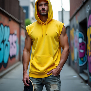 Entraînement Muscle Fit débardeur à capuche hommes athlétique sans manches Singlet capuche hommes Gym Fitness pull sans manches débardeur hommes - Product Image 4