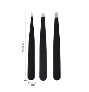 Ensemble de 3 pinces à sourcils noires de la meilleure qualité, pointe pointue enduite de noir avec pochette en cuir de luxe pour l'épilation - Product Image 5