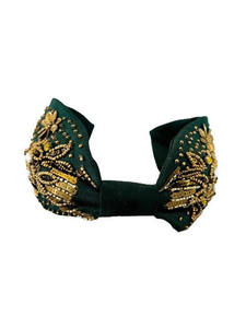 Diadema de Lujo Hecha a Mano con Cuentas Doradas y Nudo Floral, Accesorio para el Cabello de Tela Bordada, Ligera, Cómoda, Duradera y Suave Acolchada - Product Image 2