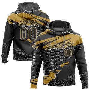 Directo de la industria al por mayor 3D bordado personalizado cosido negro oro viejo 3D papel rasgado estilo deportes pulóver Sudadera con capucha - Product Image 1