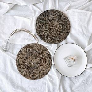 Handmade Tabletop Decoration Rattan <b>coaster</b> With <b>Black</b> Rim Natural Dinner Serving Charger Plates - Product Image 4