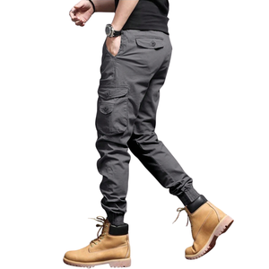 Mens Gray Solid Cargo Jogger Pants Elastic Waist Drawstring Multi Pocket Casual Tactical Outdoor Canvas 6XL Regular Fit - Product Image 4