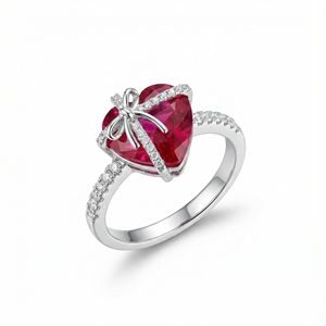 Luxury Heart Shape Red Ruby CZ <b>Ring</b> for Women Silver Plated Bow Knot <b>Crystal</b> Engagement Promise <b>Ring</b> Valentine Day Jewelry Gif - Product Image 3