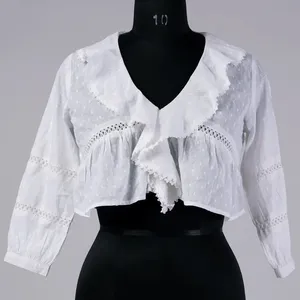 女性のためのバルーンスリーブウエスタンスタイルのファッションを備えたクロップトップインドで製造されたカスタムODM綿100%