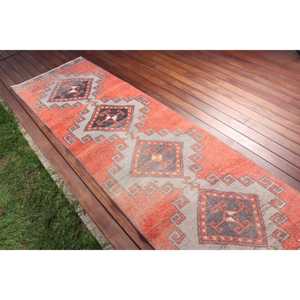 2.7x10.8 ft Rug, Turkish Rug, Vintage <b>Red</b> <b>Wool</b> Ombr Rug - Product Image 3