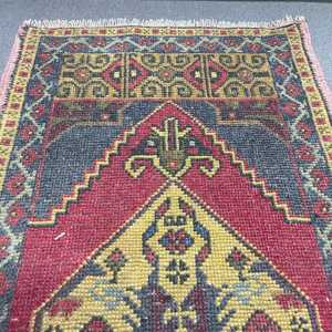 Turkish 2x4.2 ft Rug, Small Vintage Rug, Red <b>Yellow</b> Southwestern Rug - Product Image 4