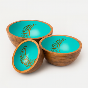 Ensaladeras de madera de diseño islámico con patrón de mezquita de media luna interior blanco que sirve cuencos para mezclar vajilla de cocina al por mayor - Product Image 2