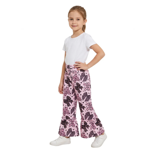 Longlv Girls <b>Flared</b> Pants Pink Purple Bows Print Knitted Ankle-Length Lolita Chinese Style Spandex/Polyester Breathable - Product Image 4