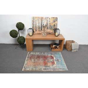 พรมตุรกี2.6x3.6ft สีน้ำตาลอมน้ำเงินแนววินเทจผ้าขนหญ้าทะเลผืนใหญ่แบบคลาสสิกงานปะต่อทรงสี่เหลี่ยมผืนผ้าสำหรับพรมในห้องโถงห้อง - Product Image 3