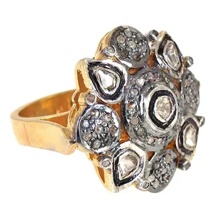 Bague de cocktail pour femme, plaqué or 18 carats, sertie de diamants, motif floral, style vintage, pierre taille poire, bijoux de fête - Product Image 2