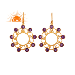 Venta caliente de plata esterlina 18K chapado en oro Natural amatista piedra preciosa colgante pendiente Demi joyería fina fabricante - Product Image 4