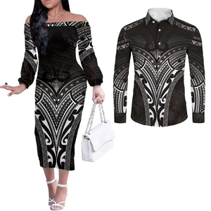 Tùy Chỉnh Polynesian Tribal In Cặp Vợ Chồng Quần Áo Phù Hợp Với Trang Phục Căng Micronesian Mumu Ăn Mặc Và Mens Áo Sơ Mi Aloha 2Pcs Thiết Lập - Product Image 1