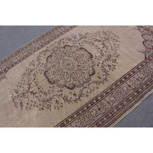Turkish Large Rug 6x9.3 ft (184x284 cm), Vintage <b>Brown</b> Bordered <b>Wool</b> Rug - Product Image 5