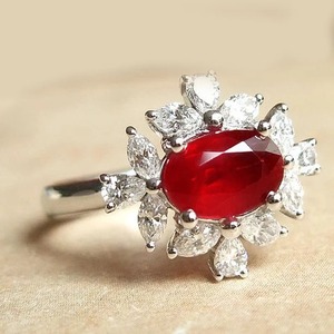 Bague de fiançailles vintage ovale en argent sterling 925 précieux avec rubis rose et diamants CZ sertis à griffes, certifiée par un tiers, pour mariage - Product Image 3