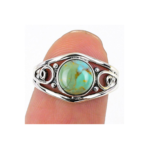 Anillos finos de Plata de Ley 925 con piedras preciosas de turquesa tibetana Mohave, joyería para fiesta de boda, joyería con acento bohemio para mujer - Product Image 1