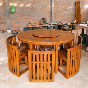 Industrial Modern Solid Wood Dining <b>Table</b> <b>and</b> <b>Chair</b> Set Round Extendable 8 Seater Pre-assembled Dining Room Furniture 6 Piece - Product Image 3