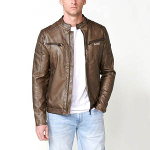 Venta directa de fábrica, ropa de invierno, chaquetas de cuero a la moda para hombre, ropa informal, chaquetas de cuero teñidas lisas para hombre - Product Image 1