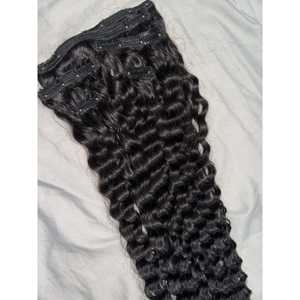 Extensions à clips en cheveux vierges indiens bouclés pré-collés, 30 pouces de longueur étirée, donneur unique, cheveux bruts cambodgiens, 100-120 grammes - Product Image 1