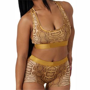 Shorts de compression taille moyenne pour femmes grande taille motif imprimé ensemble de soutien-gorge de sport extensible respirant séchage rapide écologique avant - Product Image 3