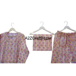 Conjunto de Pijama de Manga Corta para Mujer, 100% Algodón, Estampado Floral Digital, Cierre con Cordón, Tejido de Punto, Lavable a Máquina - Product Image 6