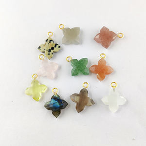 Colgante de piedras preciosas de trébol facetado de piedra lunar de melocotón de Plata de Ley 925 chapado en oro para hacer collares y pendientes - Product Image 6