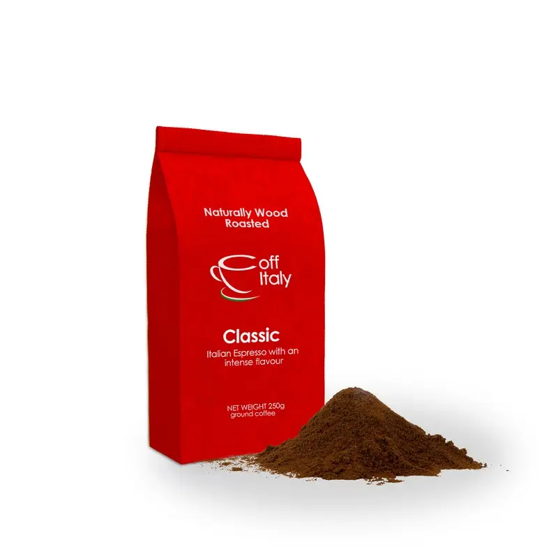 Made in Italy Private Label Custom Coffitaly ESPRESSO CLASSIC 100% Robusta 250 Gr. Ground Coffee per Vacuum Bag