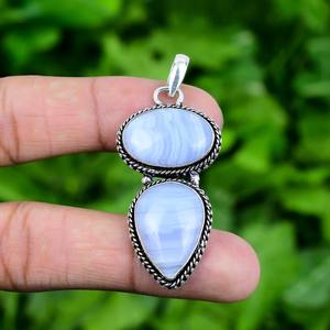 925 argent Sterling fait à la main bleu dentelle Agate pierre précieuse Spinner pendentif bijoux cadeau de fiançailles 925 estampillé argent pendentif bijoux - Product Image 4